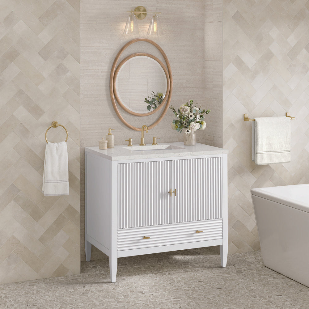 James Martin - Myrrin 36" Vanity, Bright White w/ 3 CM Lime Delight Silestone Top - 485-V36-BW-3LDL view 4