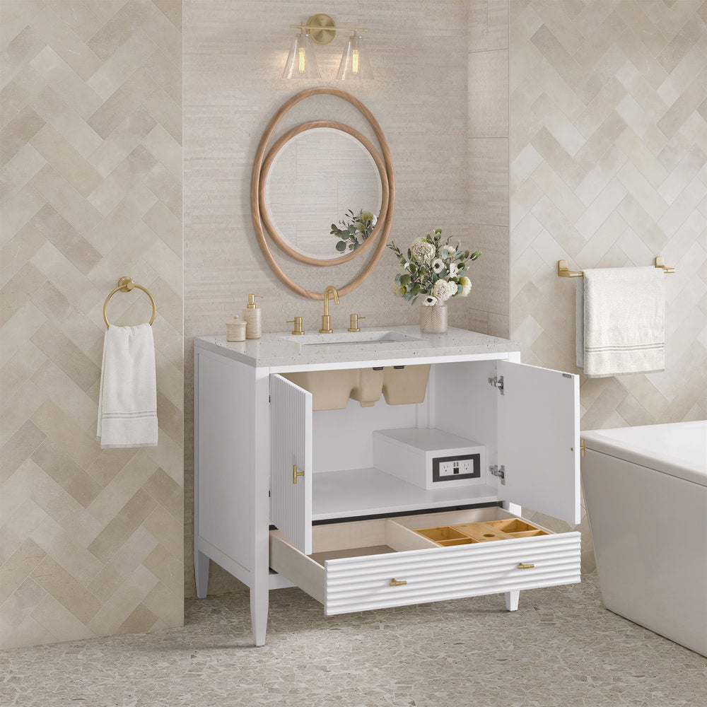 James Martin - Myrrin 36" Vanity, Bright White w/ 3 CM Lime Delight Silestone Top - 485-V36-BW-3LDL view 5