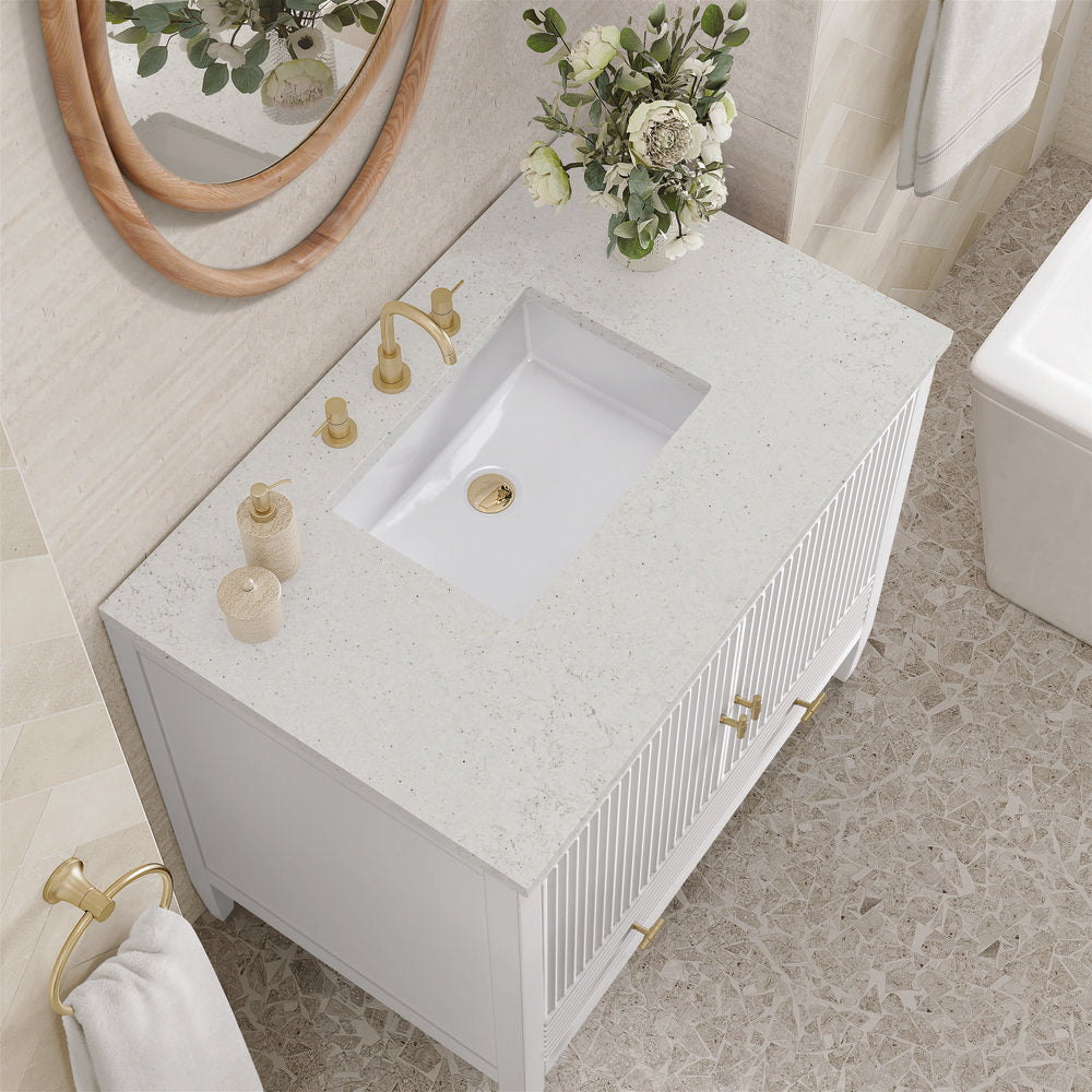 James Martin - Myrrin 36" Vanity, Bright White w/ 3 CM Lime Delight Silestone Top - 485-V36-BW-3LDL view 7