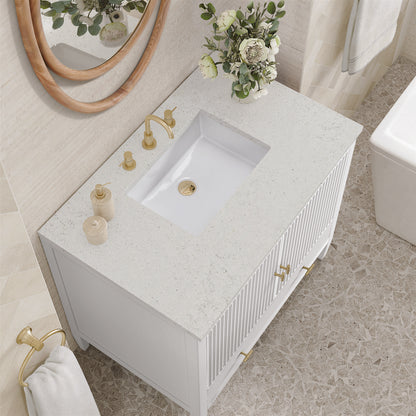 James Martin - Myrrin 36" Vanity, Bright White w/ 3 CM Lime Delight Silestone Top - 485-V36-BW-3LDL view 7