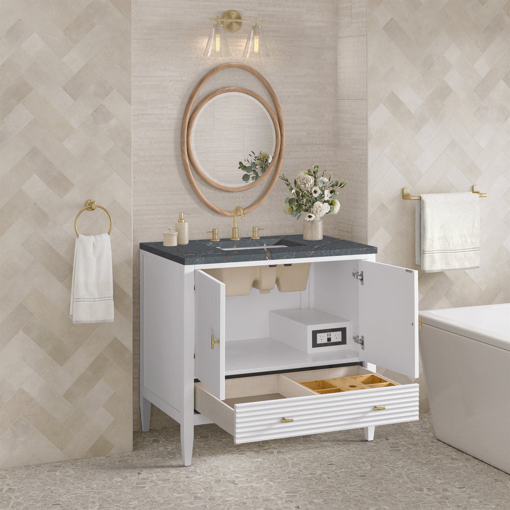 James Martin - Myrrin 36" Vanity, Bright White w/ 3 CM Parisien Bleu Silestone Top - 485-V36-BW-3PBL view 5