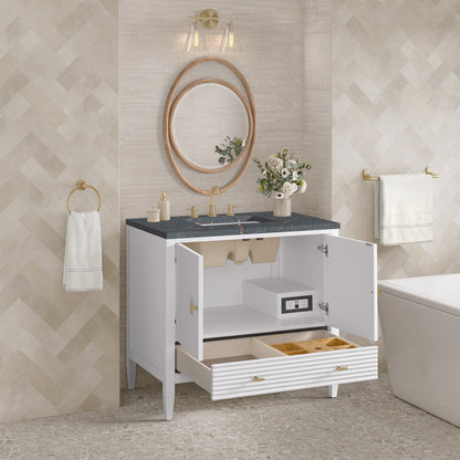 James Martin - Myrrin 36" Vanity, Bright White w/ 3 CM Parisien Bleu Silestone Top - 485-V36-BW-3PBL view 5