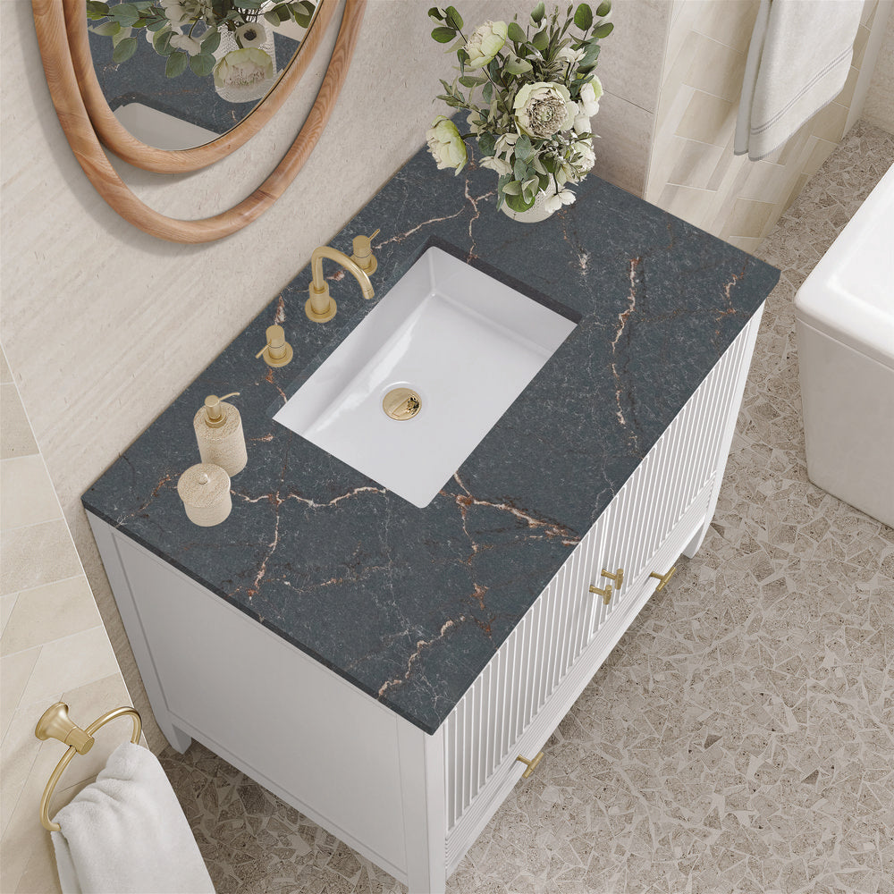 James Martin - Myrrin 36" Vanity, Bright White w/ 3 CM Parisien Bleu Silestone Top - 485-V36-BW-3PBL view 7