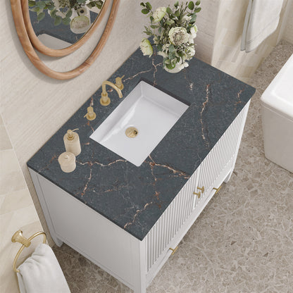 James Martin - Myrrin 36" Vanity, Bright White w/ 3 CM Parisien Bleu Silestone Top - 485-V36-BW-3PBL view 7