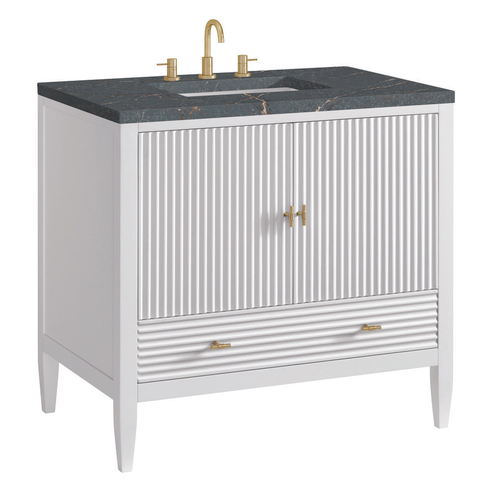 James Martin - Myrrin 36" Vanity, Bright White w/ 3 CM Parisien Bleu Silestone Top - 485-V36-BW-3PBL view 10