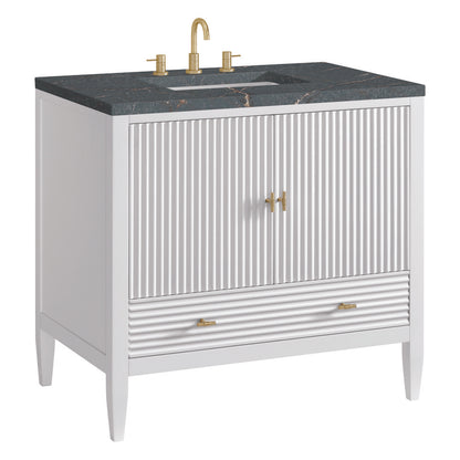 James Martin - Myrrin 36" Vanity, Bright White w/ 3 CM Parisien Bleu Silestone Top - 485-V36-BW-3PBL view 10