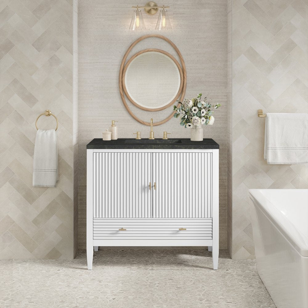 James Martin - Myrrin 36" Vanity, Bright White, w/ 3 CM Phantome Eclos Top - 485-V36-BW-3PHT view 3