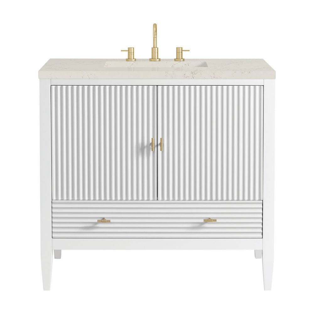 James Martin - Myrrin 36" Vanity, Bright White, w/ 3 CM Siberian Silestone Top - 485-V36-BW-3SFR view 1
