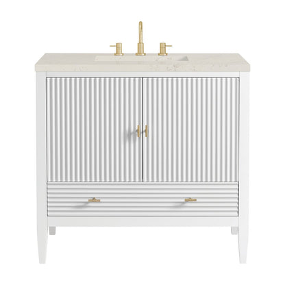 James Martin - Myrrin 36" Vanity, Bright White, w/ 3 CM Siberian Silestone Top - 485-V36-BW-3SFR view 1