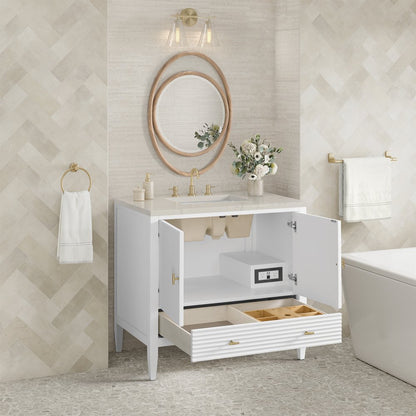 James Martin - Myrrin 36" Vanity, Bright White, w/ 3 CM Siberian Silestone Top - 485-V36-BW-3SFR view 5