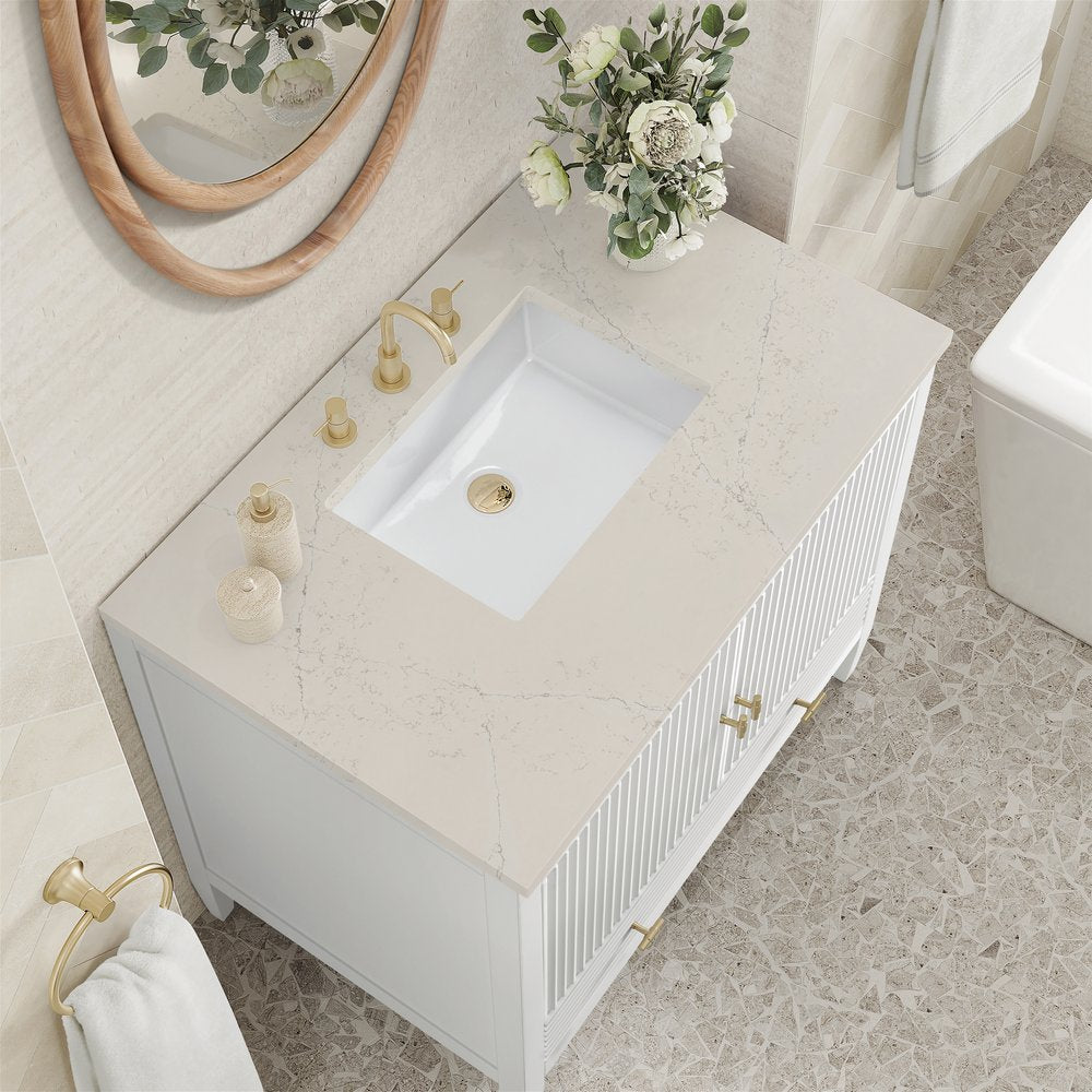 James Martin - Myrrin 36" Vanity, Bright White, w/ 3 CM Siberian Silestone Top - 485-V36-BW-3SFR view 7