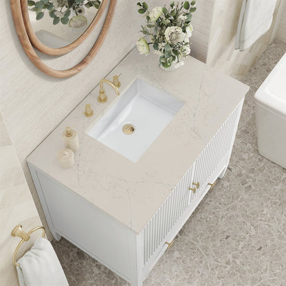 James Martin - Myrrin 36" Vanity, Bright White, w/ 3 CM Siberian Silestone Top - 485-V36-BW-3SFR view 7