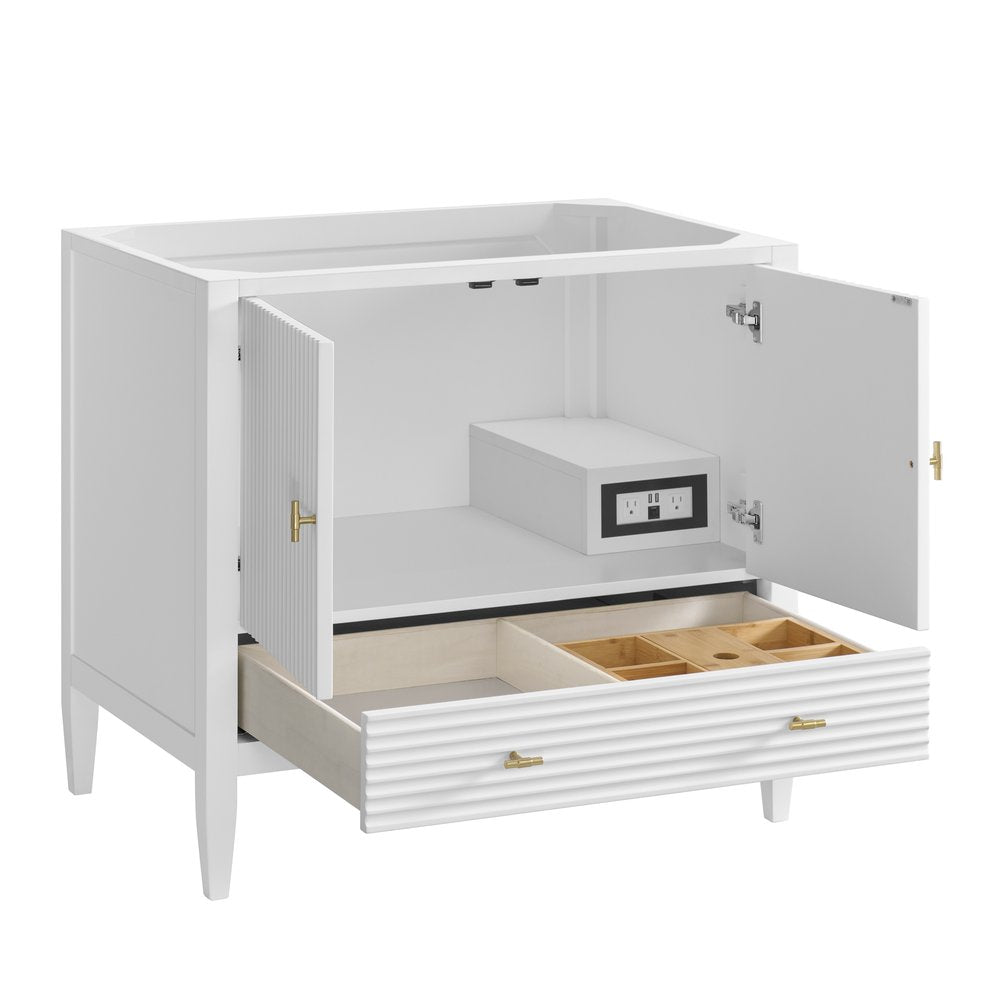James Martin - Myrrin 36" Vanity, Bright White, w/ 3 CM Siberian Silestone Top - 485-V36-BW-3SFR view 8