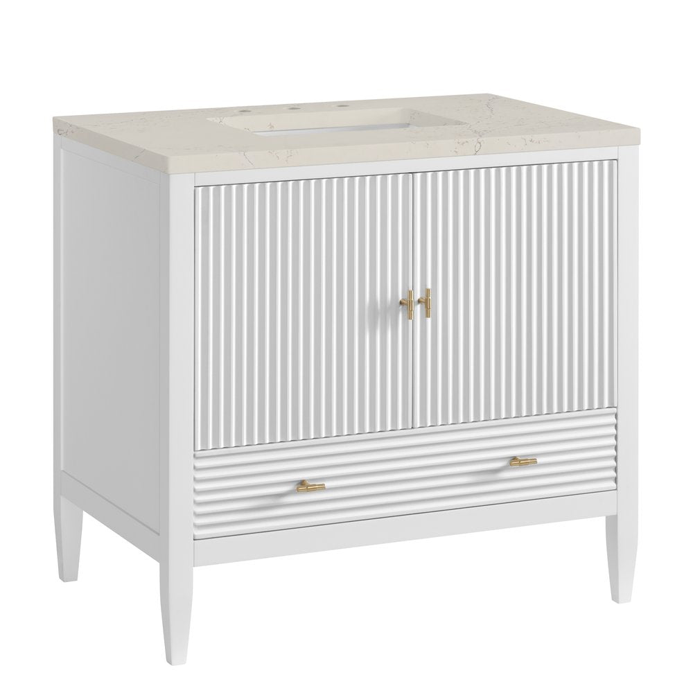 James Martin - Myrrin 36" Vanity, Bright White, w/ 3 CM Siberian Silestone Top - 485-V36-BW-3SFR view 10
