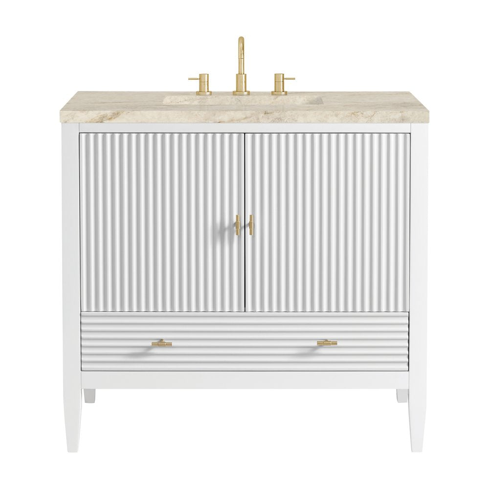 James Martin - Myrrin 36" Vanity, Bright White, w/ 3 CM Tajnar Eclos Top - 485-V36-BW-3TJR view 1