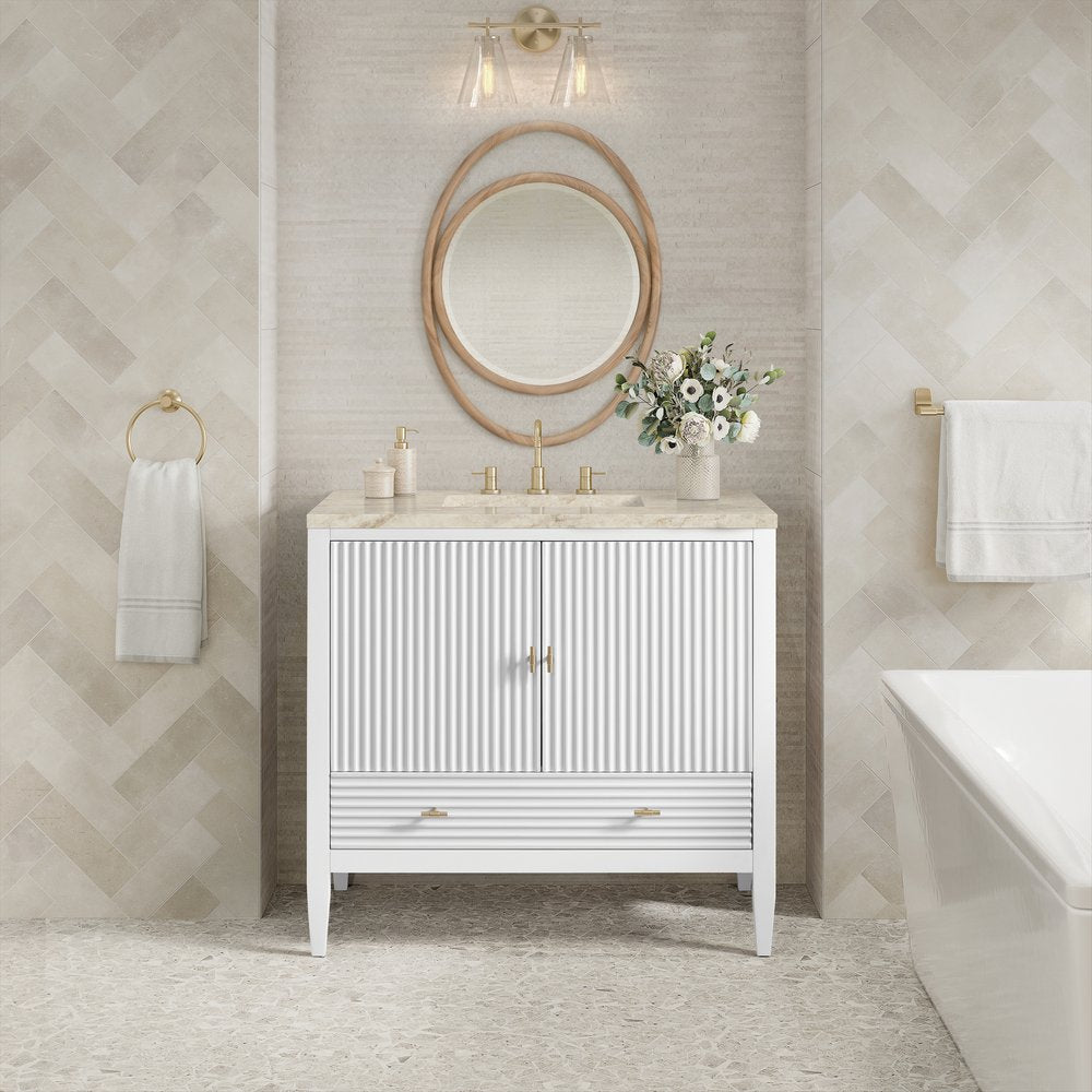 James Martin - Myrrin 36" Vanity, Bright White, w/ 3 CM Tajnar Eclos Top - 485-V36-BW-3TJR view 3