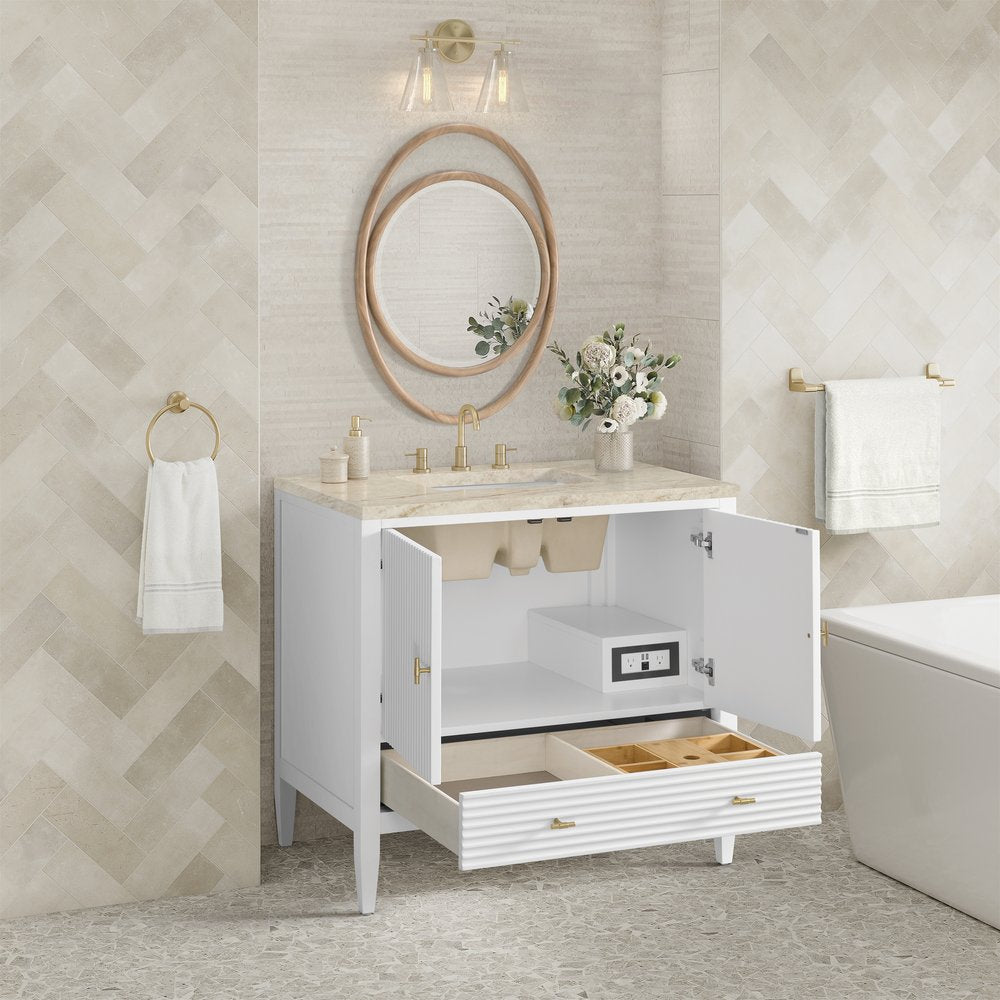 James Martin - Myrrin 36" Vanity, Bright White, w/ 3 CM Tajnar Eclos Top - 485-V36-BW-3TJR view 5