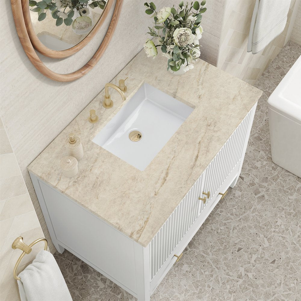 James Martin - Myrrin 36" Vanity, Bright White, w/ 3 CM Tajnar Eclos Top - 485-V36-BW-3TJR view 7