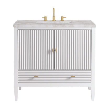 James Martin - Myrrin 36" Vanity, Bright White w/ 3 CM Victorian Silver Silestone Top - 485-V36-BW-3VSL view 1