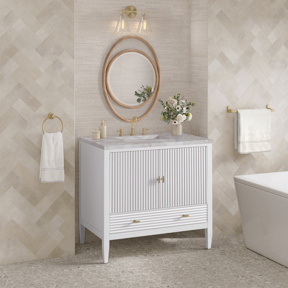 James Martin - Myrrin 36" Vanity, Bright White w/ 3 CM Victorian Silver Silestone Top - 485-V36-BW-3VSL view 4