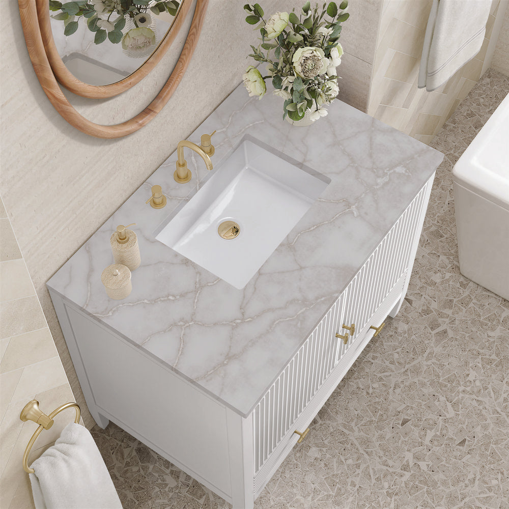 James Martin - Myrrin 36" Vanity, Bright White w/ 3 CM Victorian Silver Silestone Top - 485-V36-BW-3VSL view 7