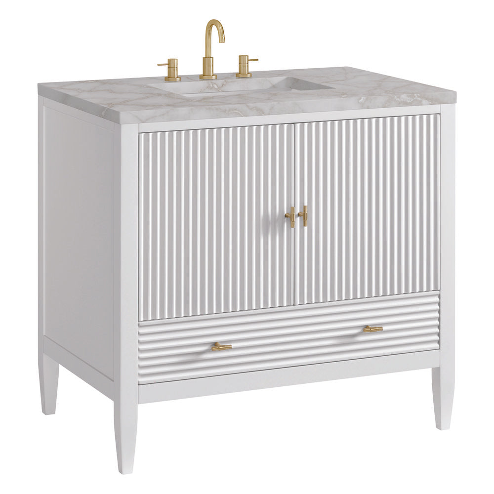 James Martin - Myrrin 36" Vanity, Bright White w/ 3 CM Victorian Silver Silestone Top - 485-V36-BW-3VSL view 10