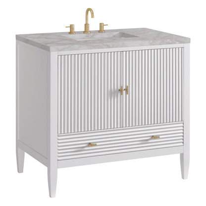 James Martin - Myrrin 36" Vanity, Bright White w/ 3 CM Victorian Silver Silestone Top - 485-V36-BW-3VSL view 10