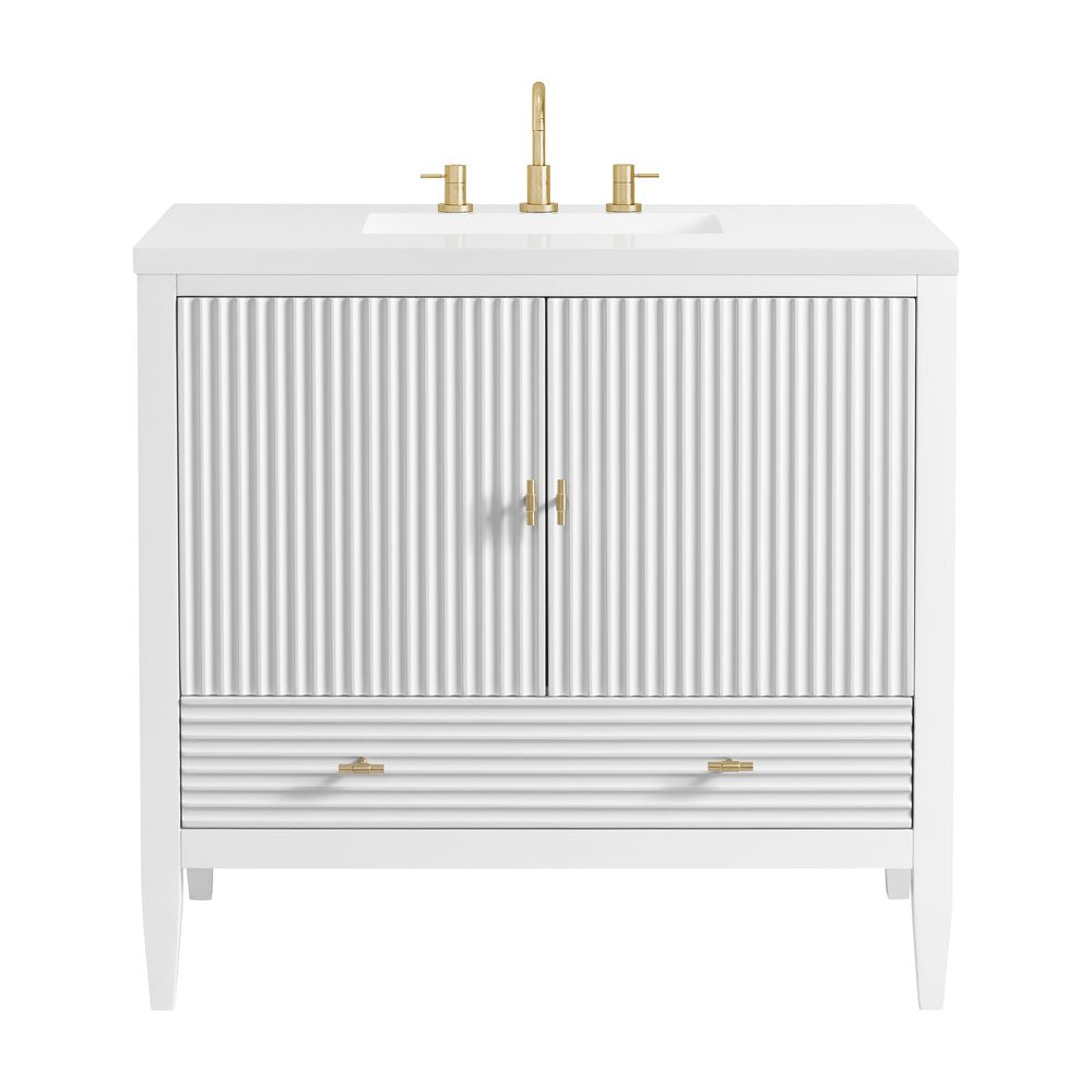 James Martin - Myrrin 36" Vanity, Bright White w/ 3 CM White Zeus Silestone Top - 485-V36-BW-3WZ view 1