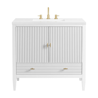 James Martin - Myrrin 36" Vanity, Bright White w/ 3 CM White Zeus Silestone Top - 485-V36-BW-3WZ view 1