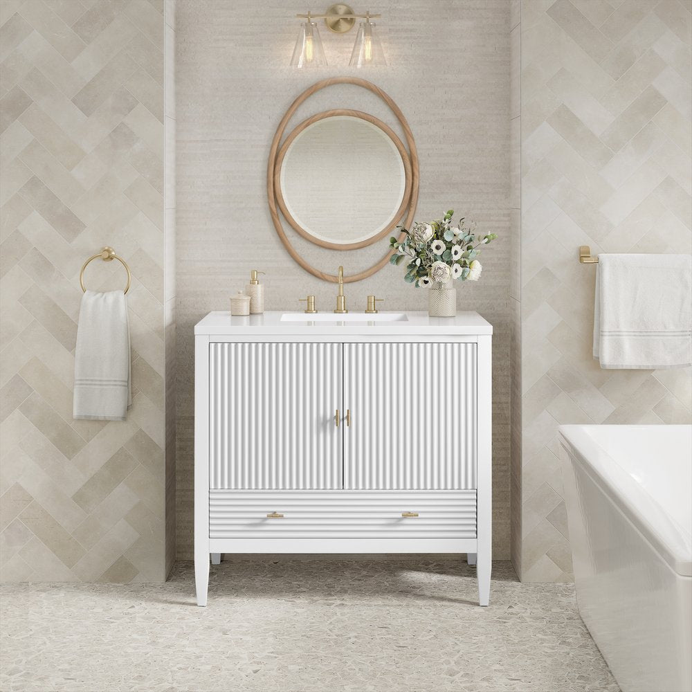 James Martin - Myrrin 36" Vanity, Bright White w/ 3 CM White Zeus Silestone Top - 485-V36-BW-3WZ view 3