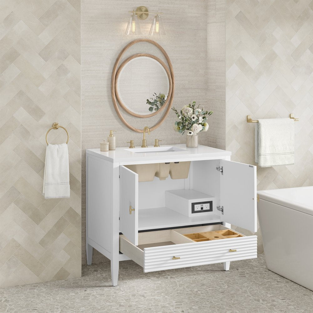 James Martin - Myrrin 36" Vanity, Bright White w/ 3 CM White Zeus Silestone Top - 485-V36-BW-3WZ view 5