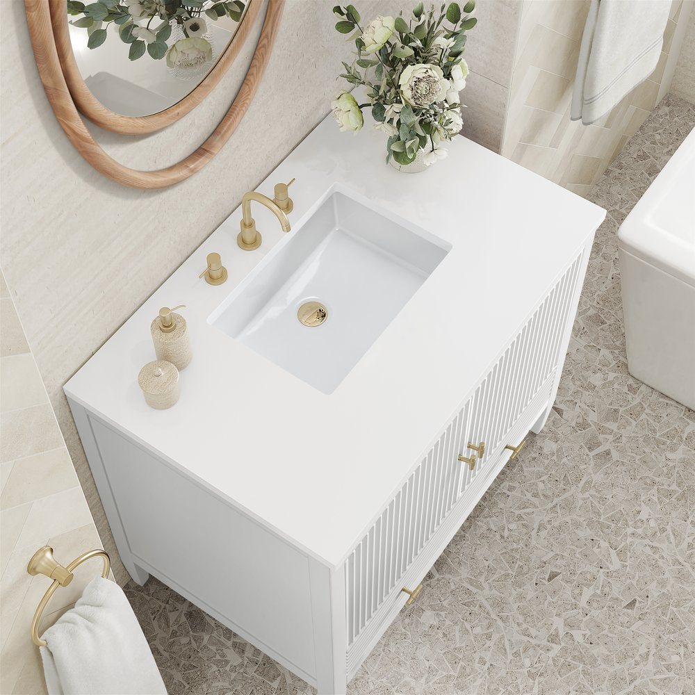 James Martin - Myrrin 36" Vanity, Bright White w/ 3 CM White Zeus Silestone Top - 485-V36-BW-3WZ view 7