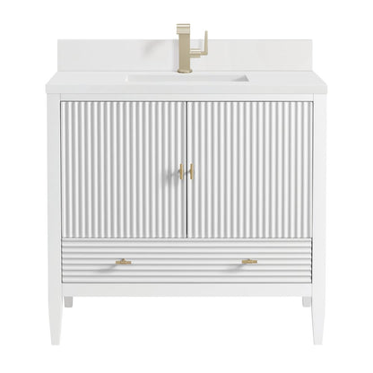 James Martin - Myrrin 36" Vanity, Bright White w/ Single Hole 3 CM White Zeus Silestone Top & Backsplash - 485-V36-BW-1WZ view 1
