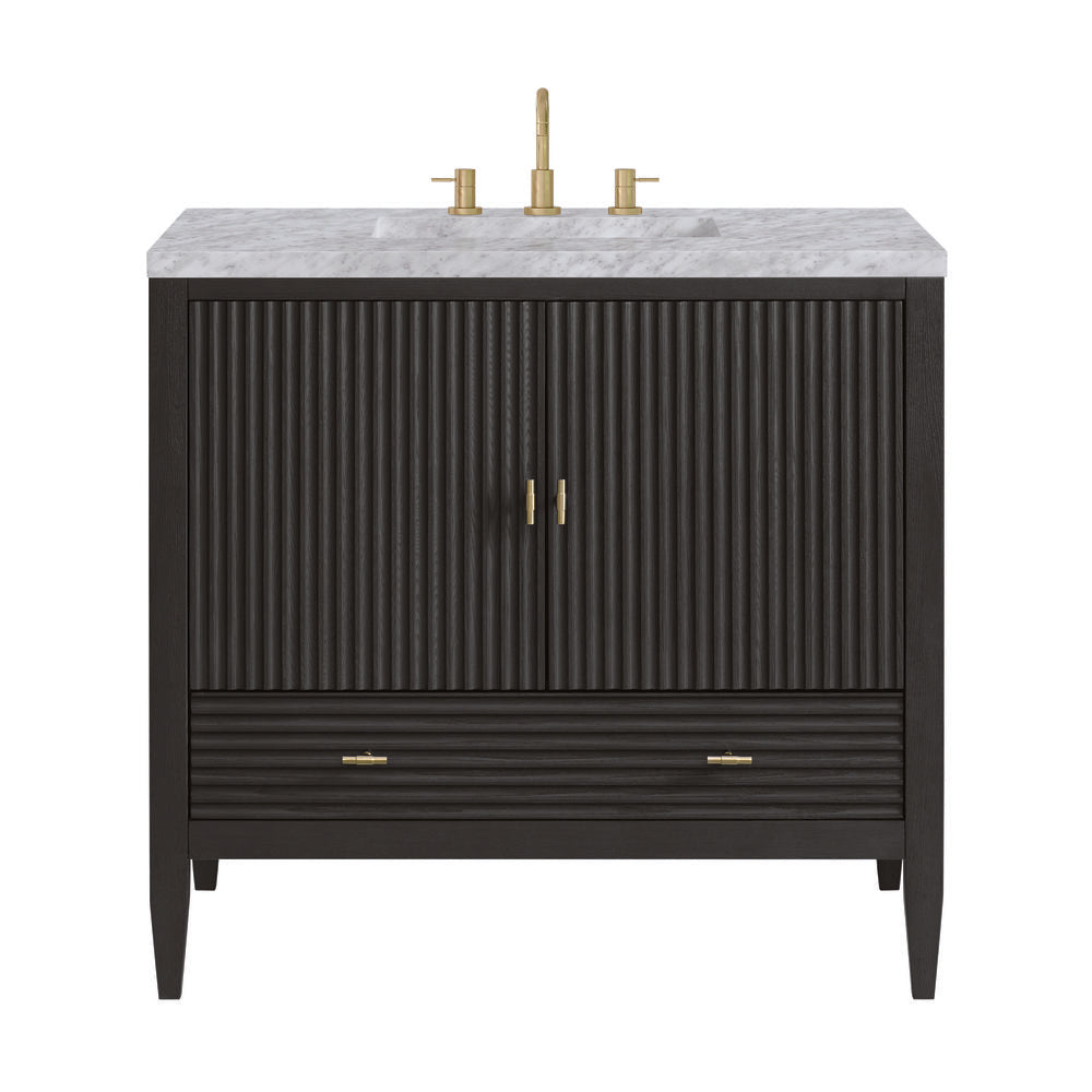 James Martin - Myrrin 36" Vanity, Carbon Oak w/ 3 CM Carrara White Marble Top - 485-V36-CBO-3CAR view 1