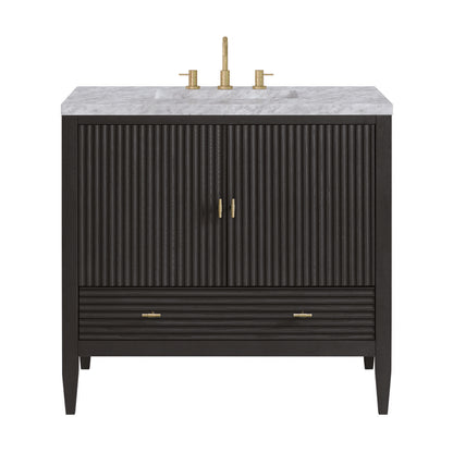 James Martin - Myrrin 36" Vanity, Carbon Oak w/ 3 CM Carrara White Marble Top - 485-V36-CBO-3CAR view 1