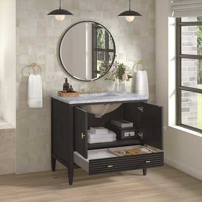 James Martin - Myrrin 36" Vanity, Carbon Oak w/ 3 CM Carrara White Marble Top - 485-V36-CBO-3CAR view 5