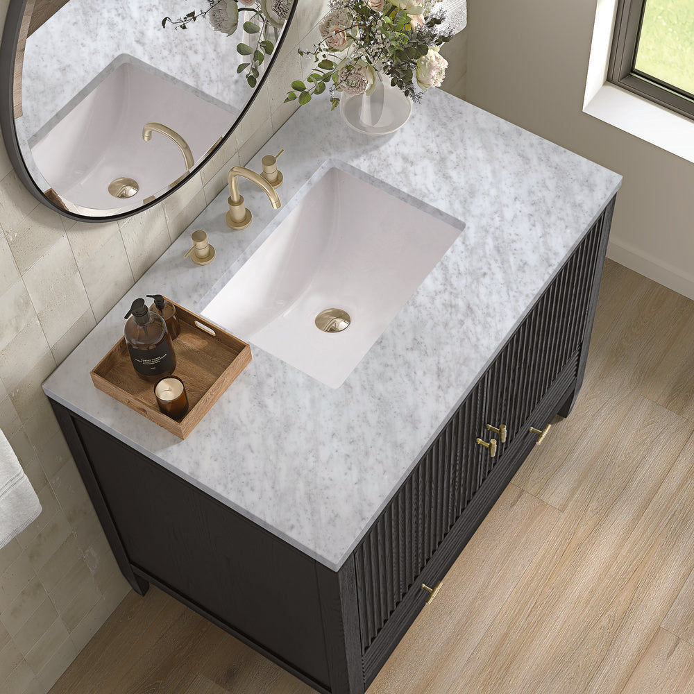 James Martin - Myrrin 36" Vanity, Carbon Oak w/ 3 CM Carrara White Marble Top - 485-V36-CBO-3CAR view 7