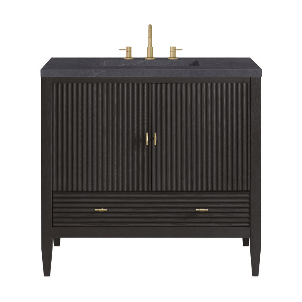James Martin - Myrrin 36" Vanity, Carbon Oak w/ 3 CM Charcoal Soapstone Silestone Top - 485-V36-CBO-3CSP view 1