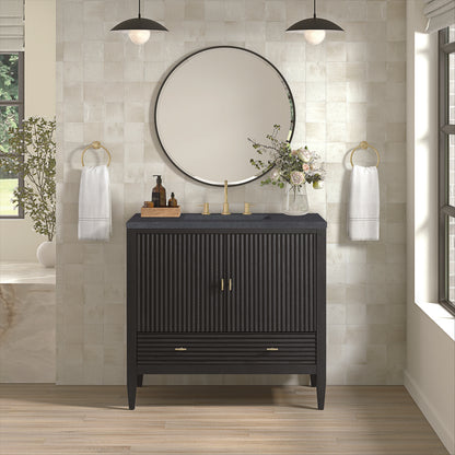 James Martin - Myrrin 36" Vanity, Carbon Oak w/ 3 CM Charcoal Soapstone Silestone Top - 485-V36-CBO-3CSP view 3