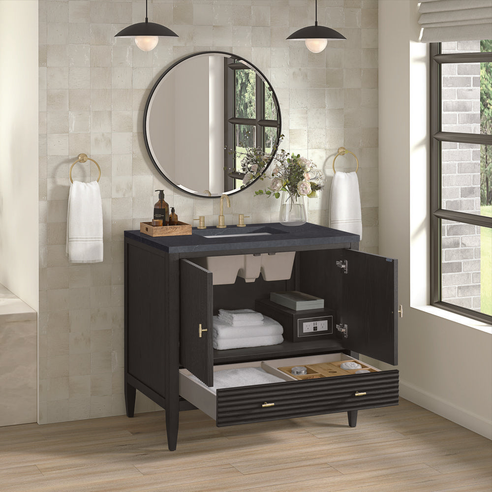 James Martin - Myrrin 36" Vanity, Carbon Oak w/ 3 CM Charcoal Soapstone Silestone Top - 485-V36-CBO-3CSP view 5