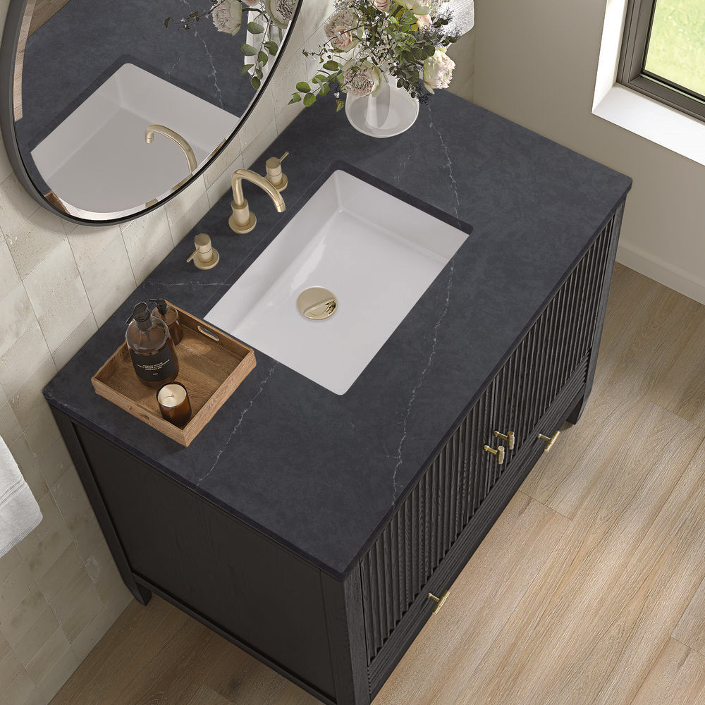 James Martin - Myrrin 36" Vanity, Carbon Oak w/ 3 CM Charcoal Soapstone Silestone Top - 485-V36-CBO-3CSP view 7