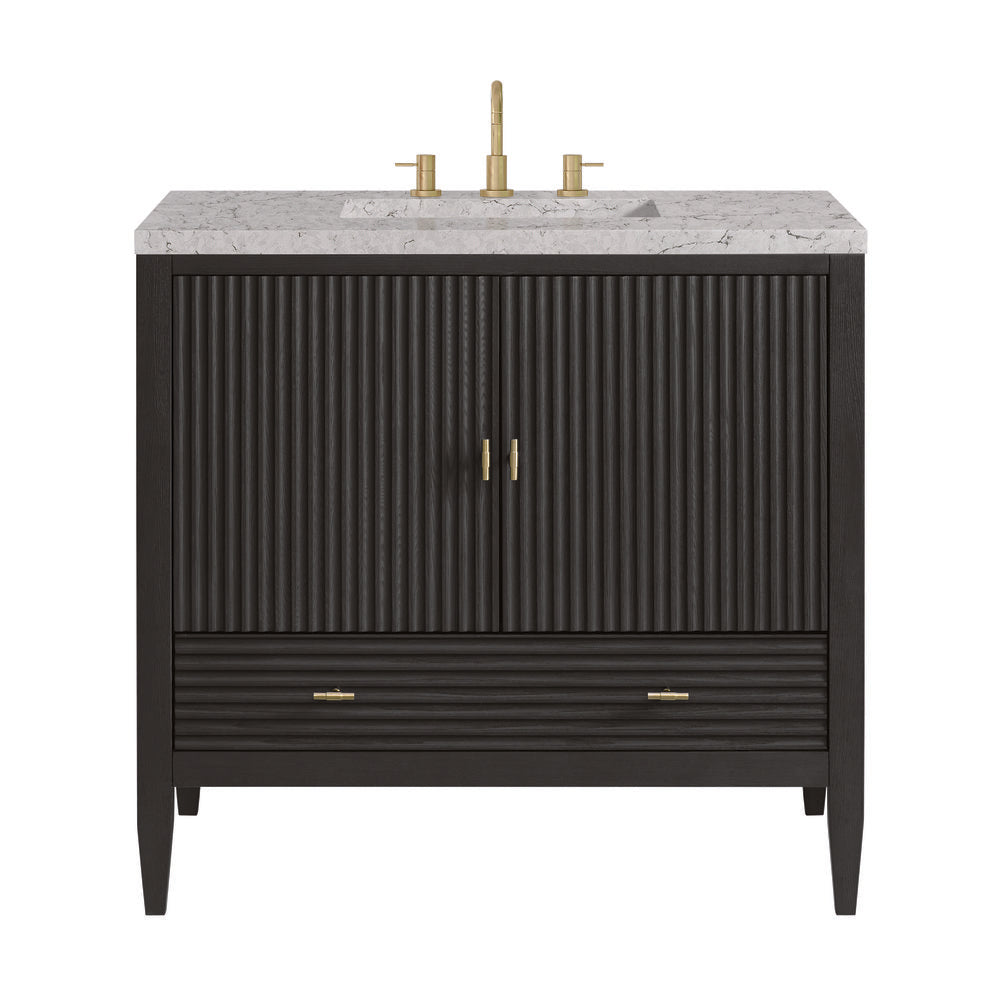 James Martin - Myrrin 36" Vanity, Carbon Oak w/ 3 CM Eternal Jasmine Pearl Silestone Top - 485-V36-CBO-3EJP view 1