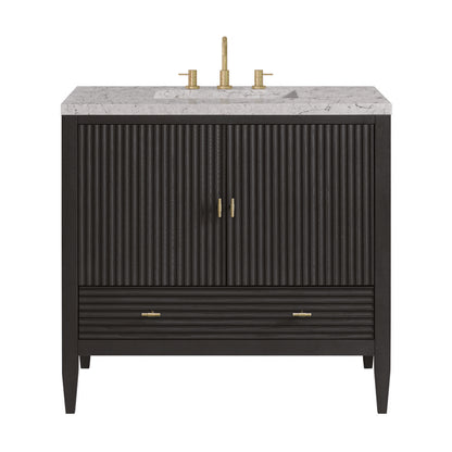James Martin - Myrrin 36" Vanity, Carbon Oak w/ 3 CM Eternal Jasmine Pearl Silestone Top - 485-V36-CBO-3EJP view 1