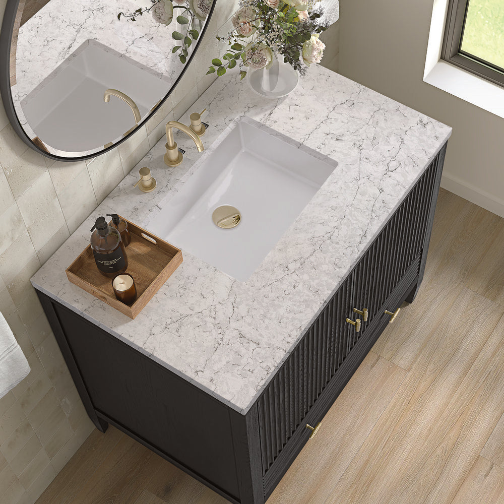 James Martin - Myrrin 36" Vanity, Carbon Oak w/ 3 CM Eternal Jasmine Pearl Silestone Top - 485-V36-CBO-3EJP view 7