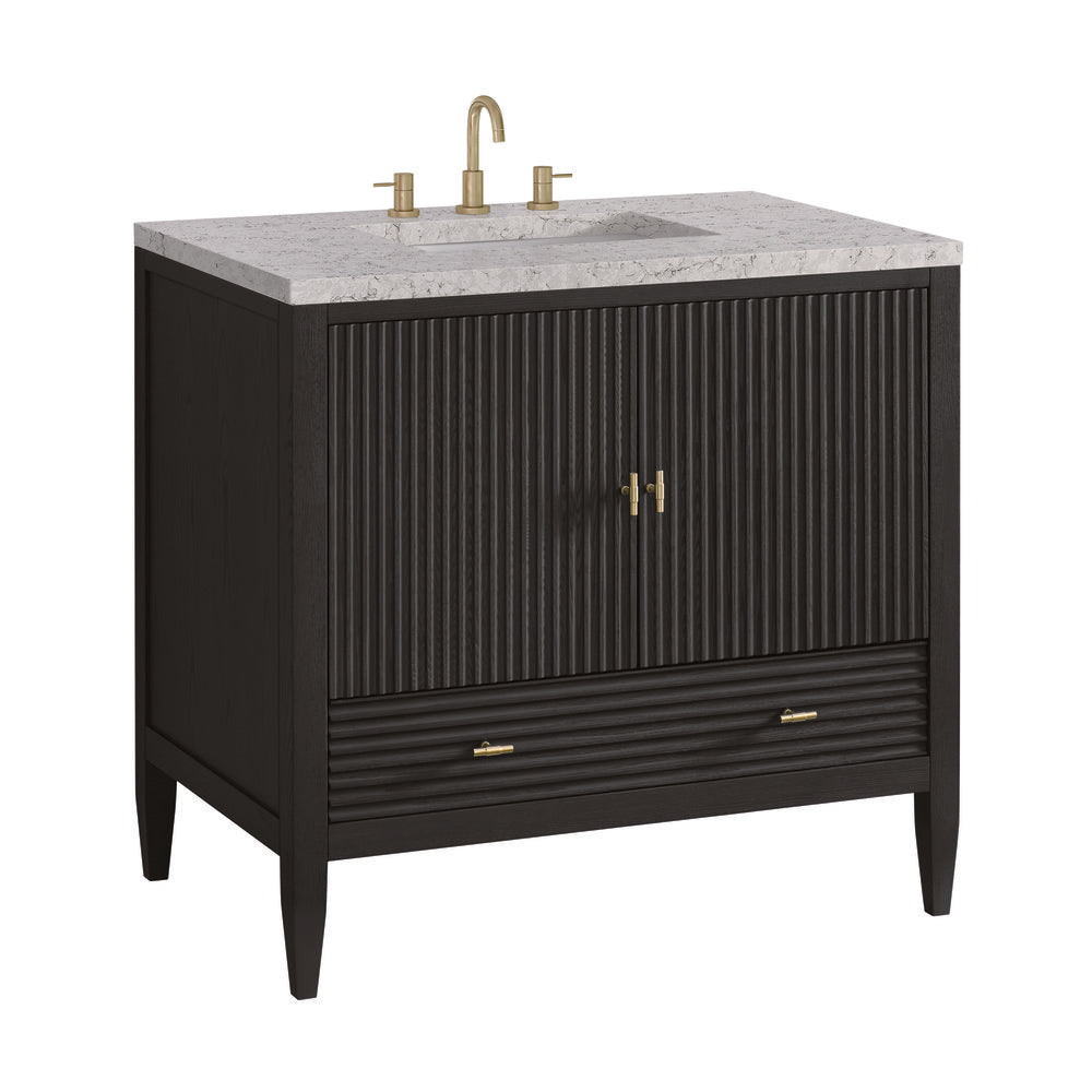 James Martin - Myrrin 36" Vanity, Carbon Oak w/ 3 CM Eternal Jasmine Pearl Silestone Top - 485-V36-CBO-3EJP view 10