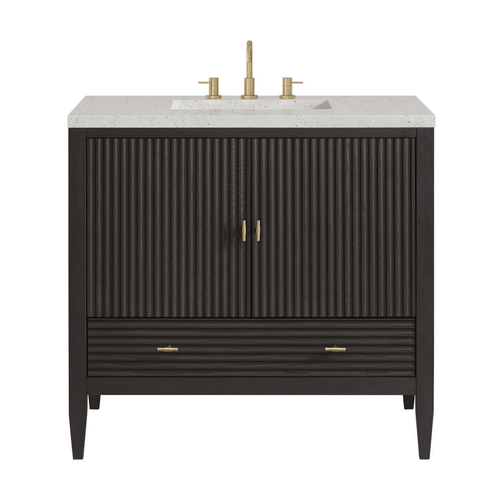 James Martin - Myrrin 36" Vanity, Carbon Oak w/ 3 CM Lime Delight Silestone Top - 485-V36-CBO-3LDL view 1