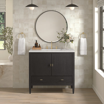 James Martin - Myrrin 36" Vanity, Carbon Oak w/ 3 CM Lime Delight Silestone Top - 485-V36-CBO-3LDL view 3