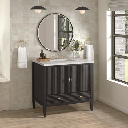 James Martin - Myrrin 36" Vanity, Carbon Oak w/ 3 CM Lime Delight Silestone Top - 485-V36-CBO-3LDL view 4