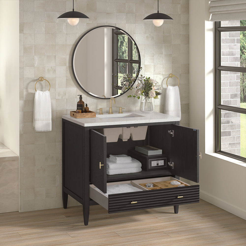 James Martin - Myrrin 36" Vanity, Carbon Oak w/ 3 CM Lime Delight Silestone Top - 485-V36-CBO-3LDL view 5