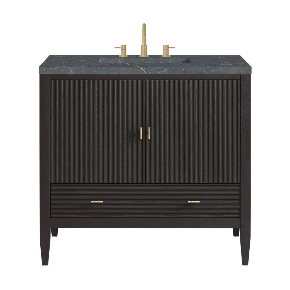 James Martin - Myrrin 36" Vanity, Carbon Oak w/ 3 CM Parisien Bleu Silestone Top - 485-V36-CBO-3PBL view 1